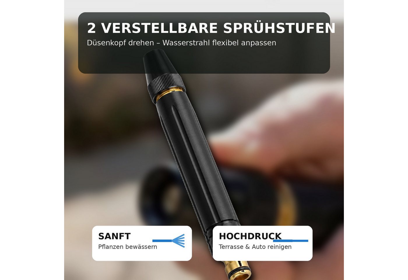 Fyrove Bewässerungsbrause Metall‑Gartenspritzpistole, rostfest, ergonomischer rutschfester Griff, für Flächen bis 25 m², (Set, Lieferumfang: 1 Stück Hochdruck-Gartenschlauchdüse mit Zubehörteil), 360° drehbarer Düsenkopf, rostfreie Metallkonstruktion