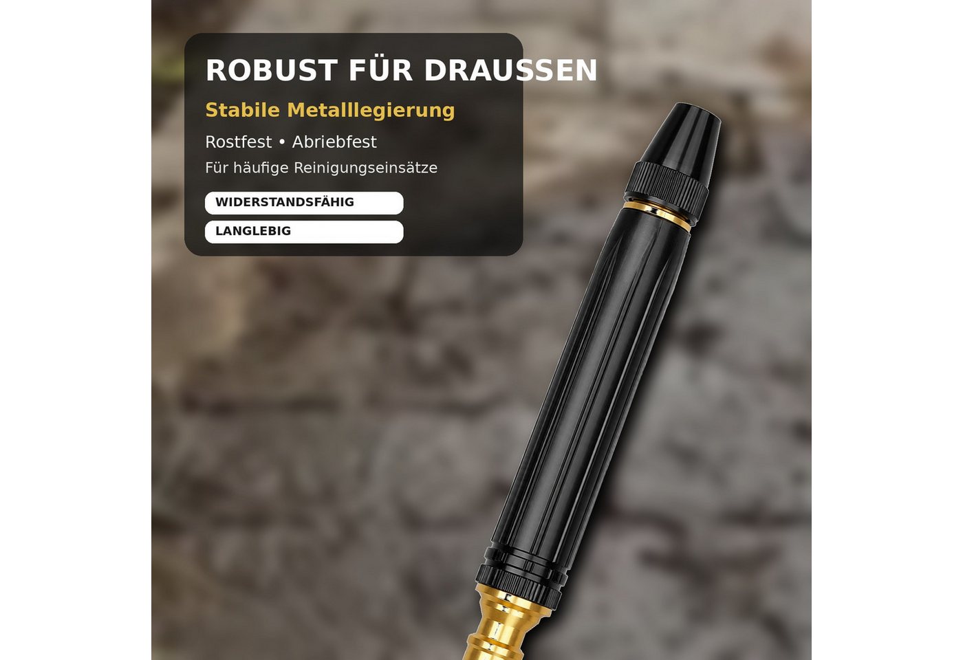Fyrove Bewässerungsbrause Metall‑Gartenspritzpistole, rostfest, ergonomischer rutschfester Griff, für Flächen bis 25 m², (Set, Lieferumfang: 1 Stück Hochdruck-Gartenschlauchdüse mit Zubehörteil), 360° drehbarer Düsenkopf, rostfreie Metallkonstruktion Bild 4