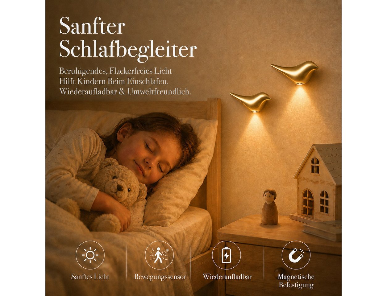 Lapamax Nachtlicht Sensorleuchte im 2er-Set, wiederaufladbar, kabellos und magnetisch, Bewegungssensor, Orientierungslicht mit Bewegungsmelder für Flur, Treppe und Schrank