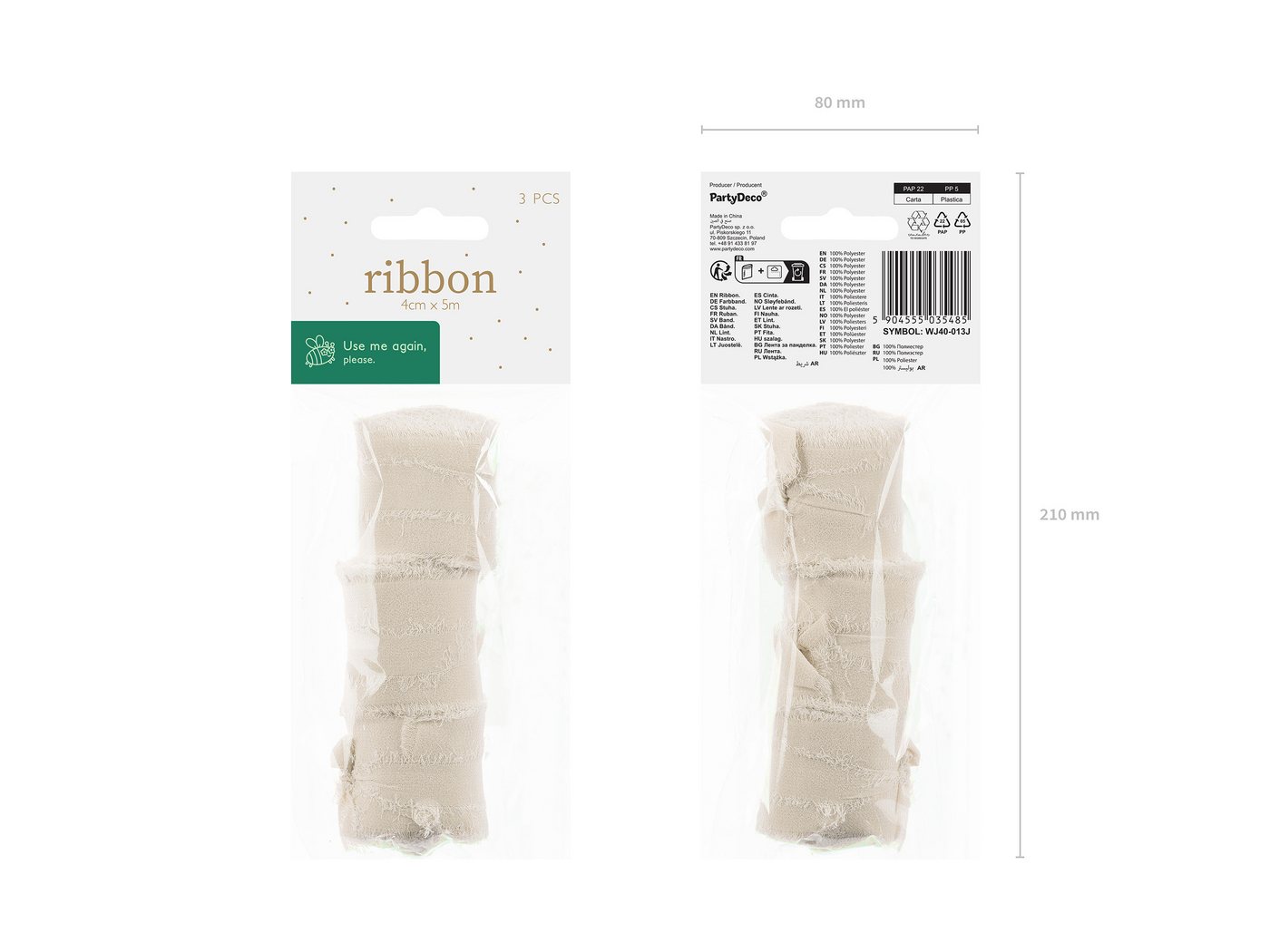 partydeco Bastelband, Chiffonband 4cm x 5m Beige 3er Set Bild 3