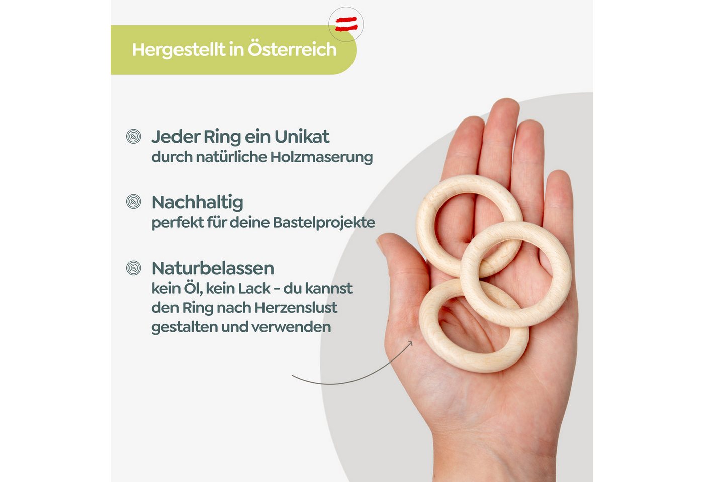 Candini Bastelperlen Holzringe aus Buchenholz zum basteln & Makramee, 20 Stück, Ø 56mm, 9mm Ringstärke