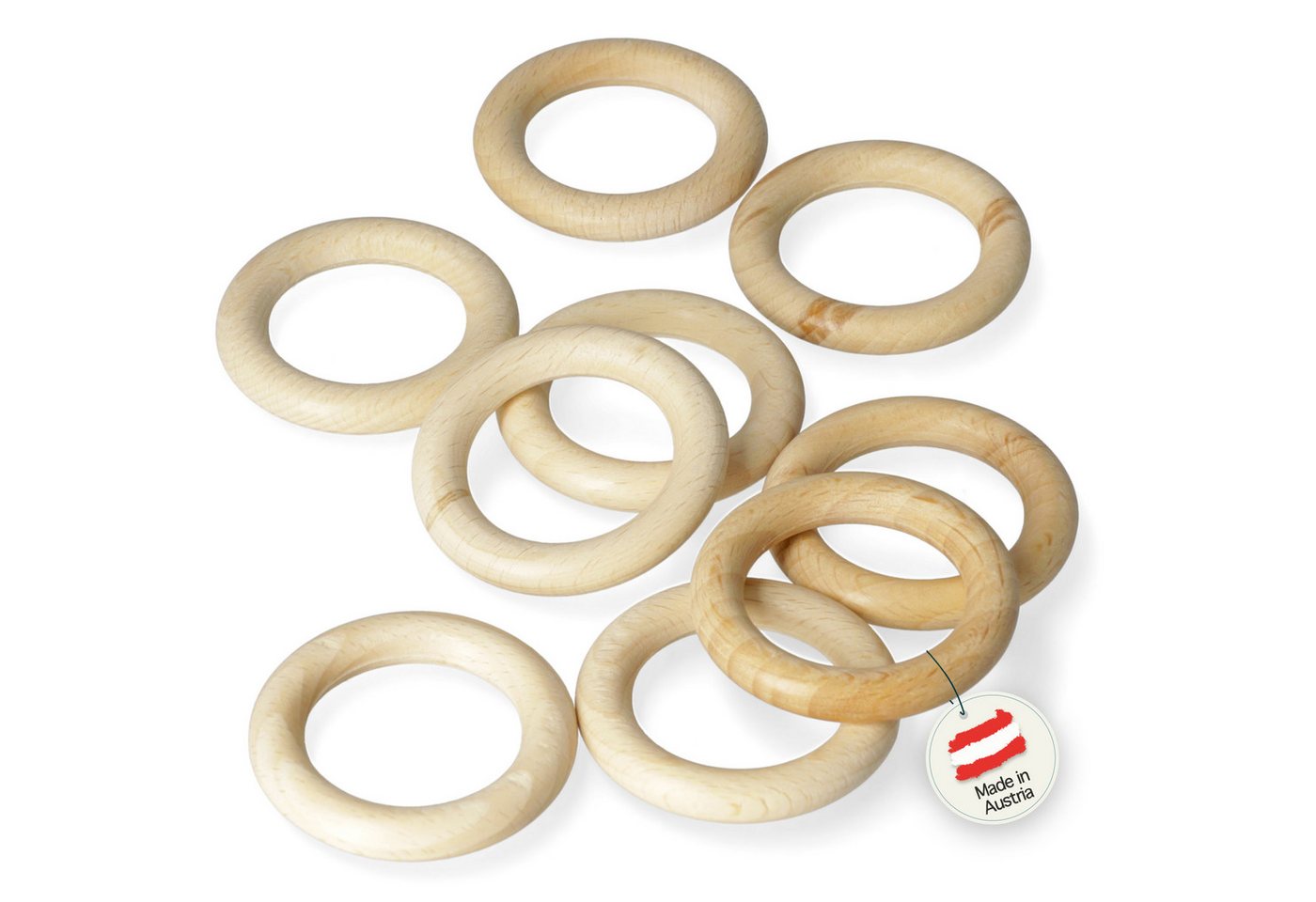 Candini Bastelperlen Holzringe aus Buchenholz zum basteln & Makramee, 20 Stück, Ø 56mm, 9mm Ringstärke Bild 3