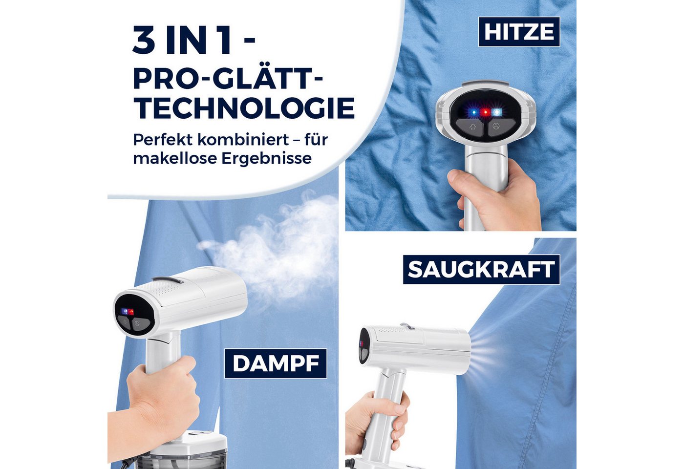 CLEANmaxx Dampfbügeleisen mit Ansaugfunktion faltbar, 1500 W