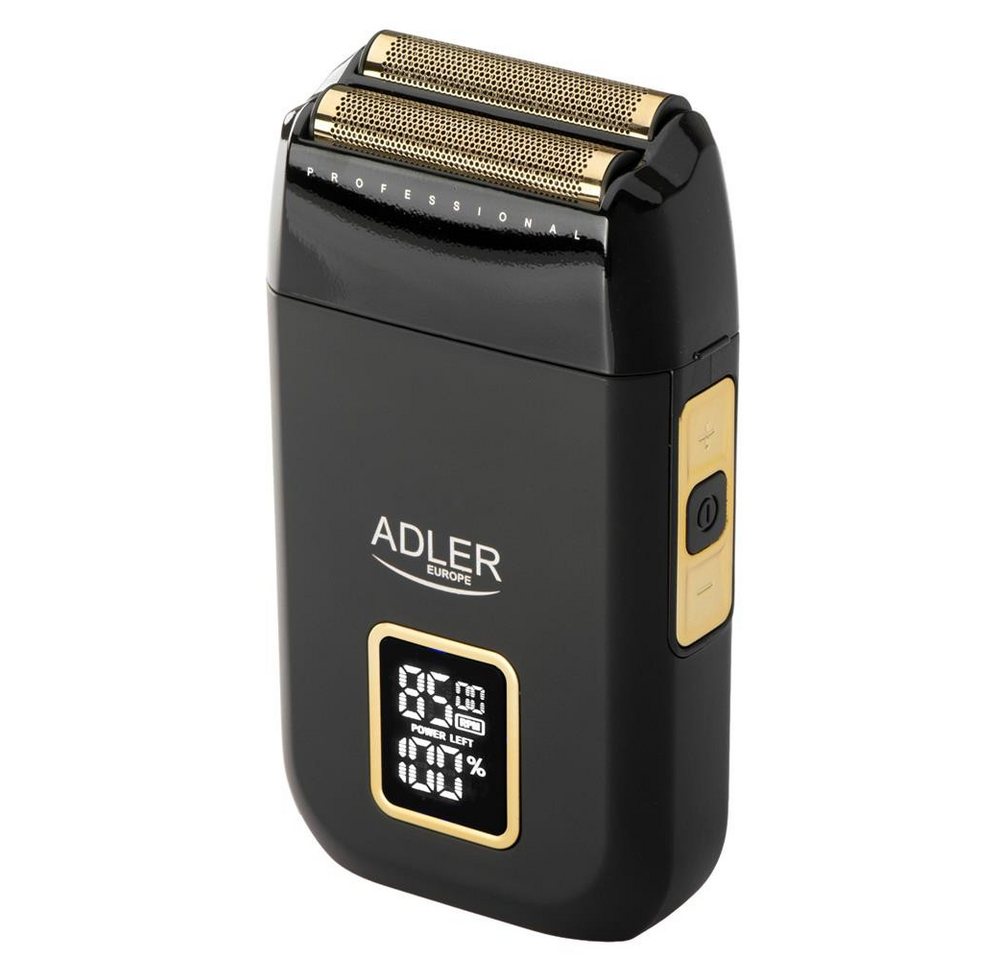 ADLER EUROPE Elektrorasierer AD 2947 Profi-Folienrasierer mit 3 Stufen, LCD, USB-C, Dual-Doppelkopf, Manuelle Reinigung mit der mitgelieferten Reinigungsbürste, Rasierer mit Öl, Reinigungsbürste, Klingenschutz und USB-C-Kabel, Titanbeschichtung, Großlochfolie, 120 Min Laufzeit, Reinigungsbürste