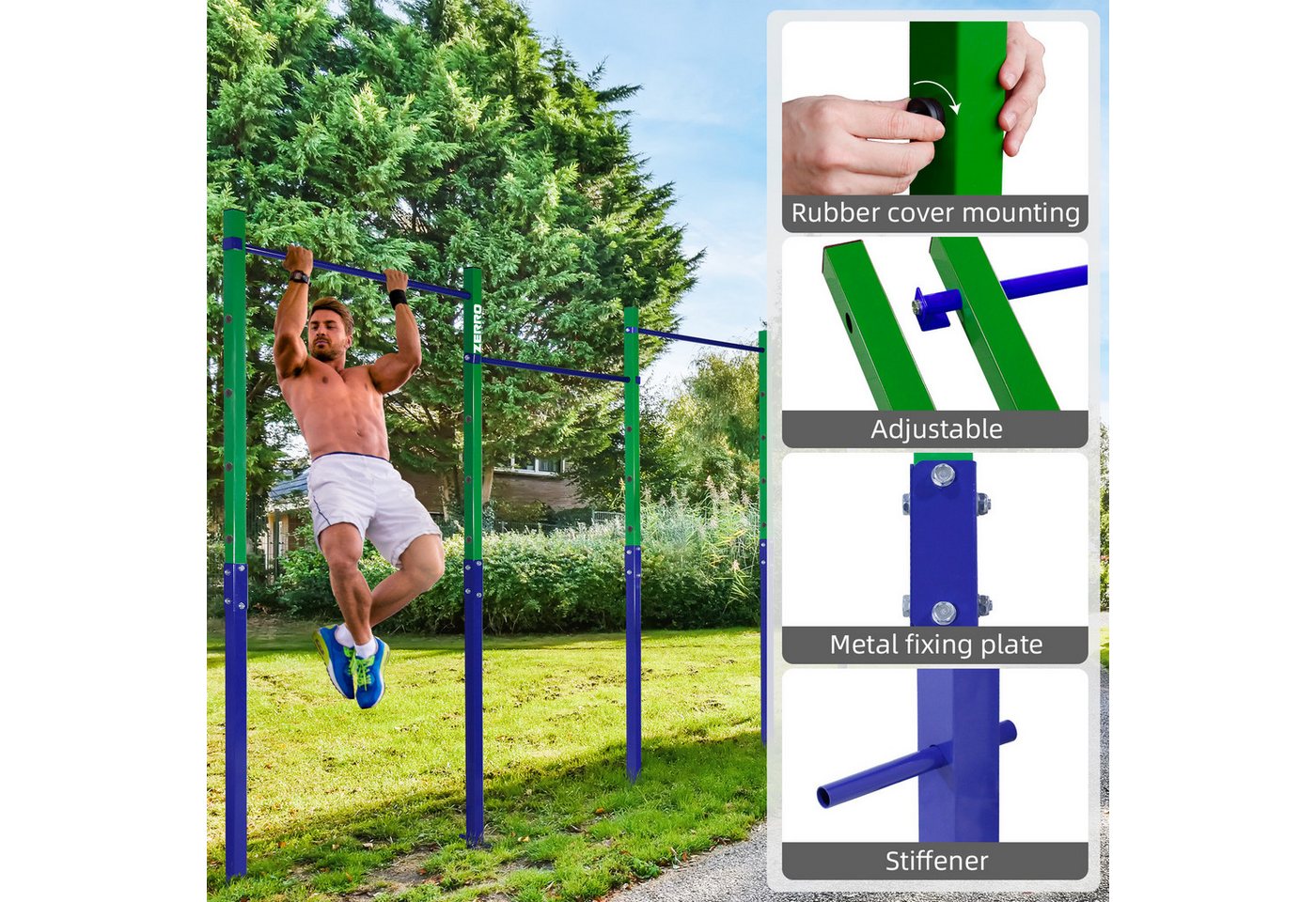 CCLIFE Turnreck Turnreck Reckstange Turnstange outdoor bis 150kg Höhenverstellbar Bild 5