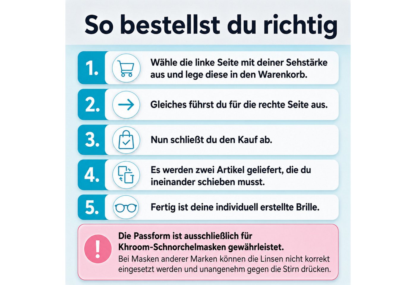 Khroom Schnorchel Schnorchelmasken Brillengläser Sehhilfe von -8.0 bis +8.0 Dioptrien