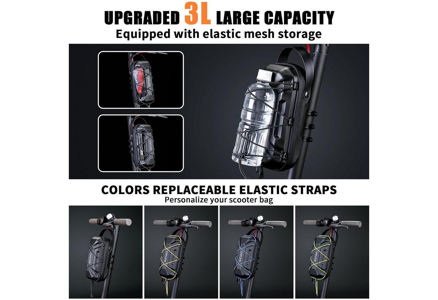 LuxusKollektion Fahrradständer Scooter Tasche 3L Schnellverschluss Wasserdicht Lenkertasche Gd6x-3l Bild 5