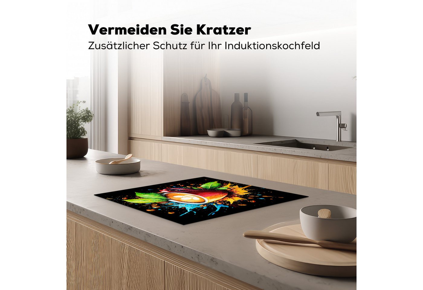 MuchoWow Herd-Abdeckplatte Kaffee - Graffiti - Trinken - Abstrakt, Vinyl, (1 tlg), Abdeckplatte für Ceranfeld, Herd Inductionsmatte, 60x50 cm Bild 3