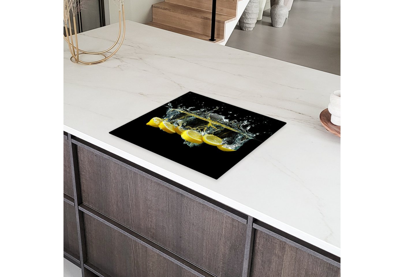 MuchoWow Herd-Abdeckplatte Zitrone - Frucht - Gelb - Stilleben - Wasser, Vinyl, (1 tlg), Abdeckplatte für Ceranfeld, Herd Inductionsmatte, 57.6x51.6 cm Bild 3