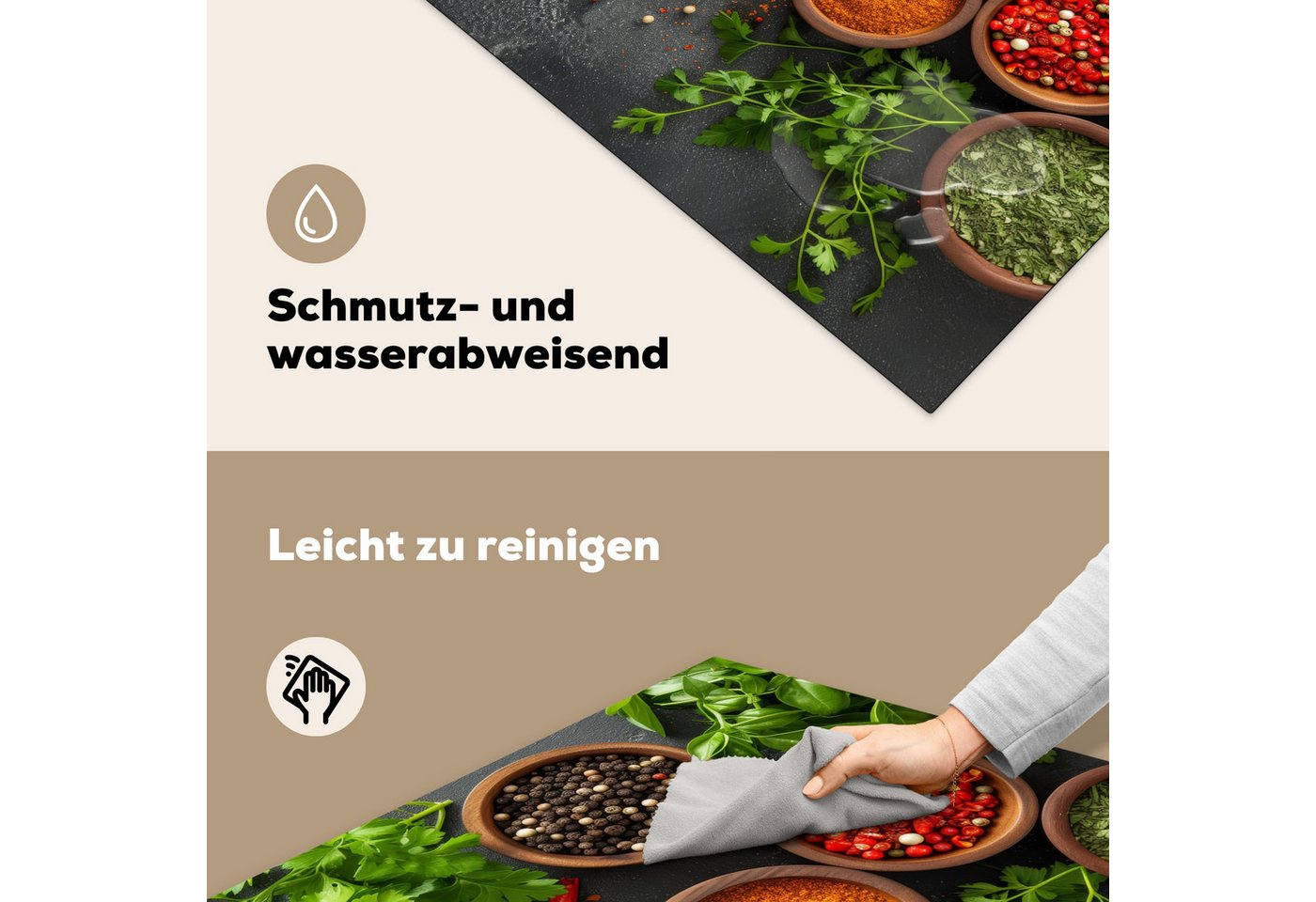 MuchoWow Herd-Abdeckplatte Kräuter - Paprika - Betonoptik/print, Vinyl, (1 tlg), Küche Herdabdeckung Ceranfeld Induktionsfeld Vinyl, 60x60 cm Bild 4