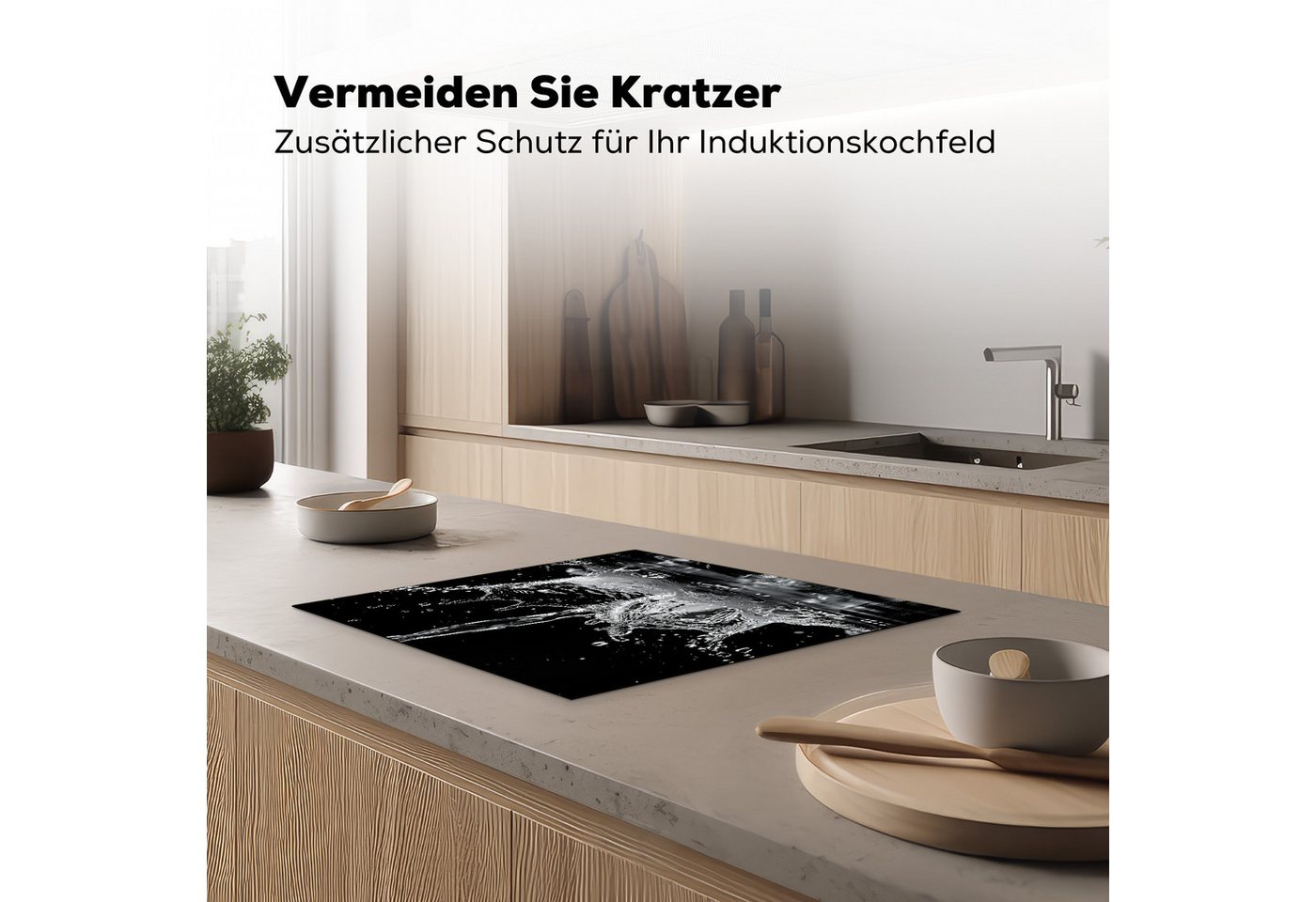 MuchoWow Herd-Abdeckplatte Wasser - Spritzwasser - Schwarz, Vinyl, (1 tlg), Abdeckplatte für Ceranfeld, Herd Inductionsmatte, 57.6x51.6 cm