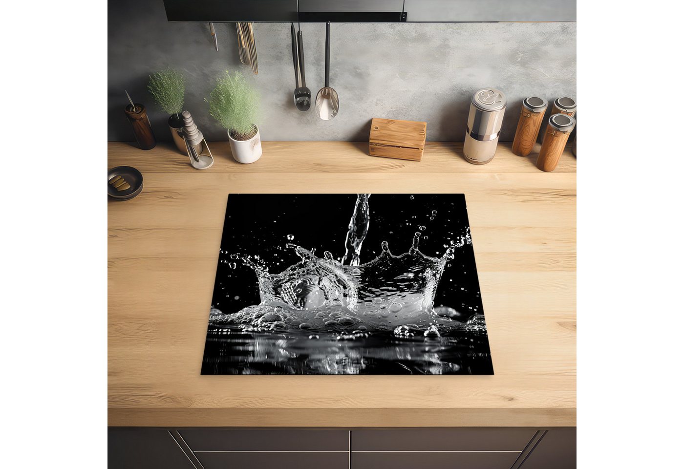 MuchoWow Herd-Abdeckplatte Wasser - Spritzwasser - Schwarz, Vinyl, (1 tlg), Abdeckplatte für Ceranfeld, Herd Inductionsmatte, 57.6x51.6 cm Bild 3