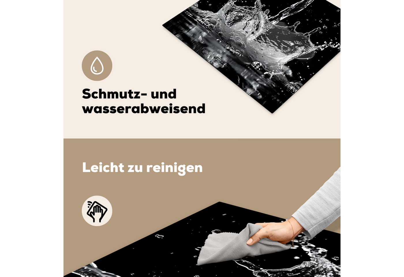 MuchoWow Herd-Abdeckplatte Wasser - Spritzwasser - Schwarz, Vinyl, (1 tlg), Abdeckplatte für Ceranfeld, Herd Inductionsmatte, 57.6x51.6 cm Bild 4