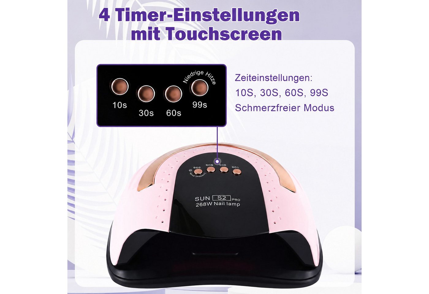 KINSI Lichthärtungsgerät UV LED Nagellampe 268W, 57 LEDs, Sensor, Timer, Gel Lack Maniküre, 10s-30s-60s-99s, Schnelle und gleichmäßige Aushärtung Bild 4