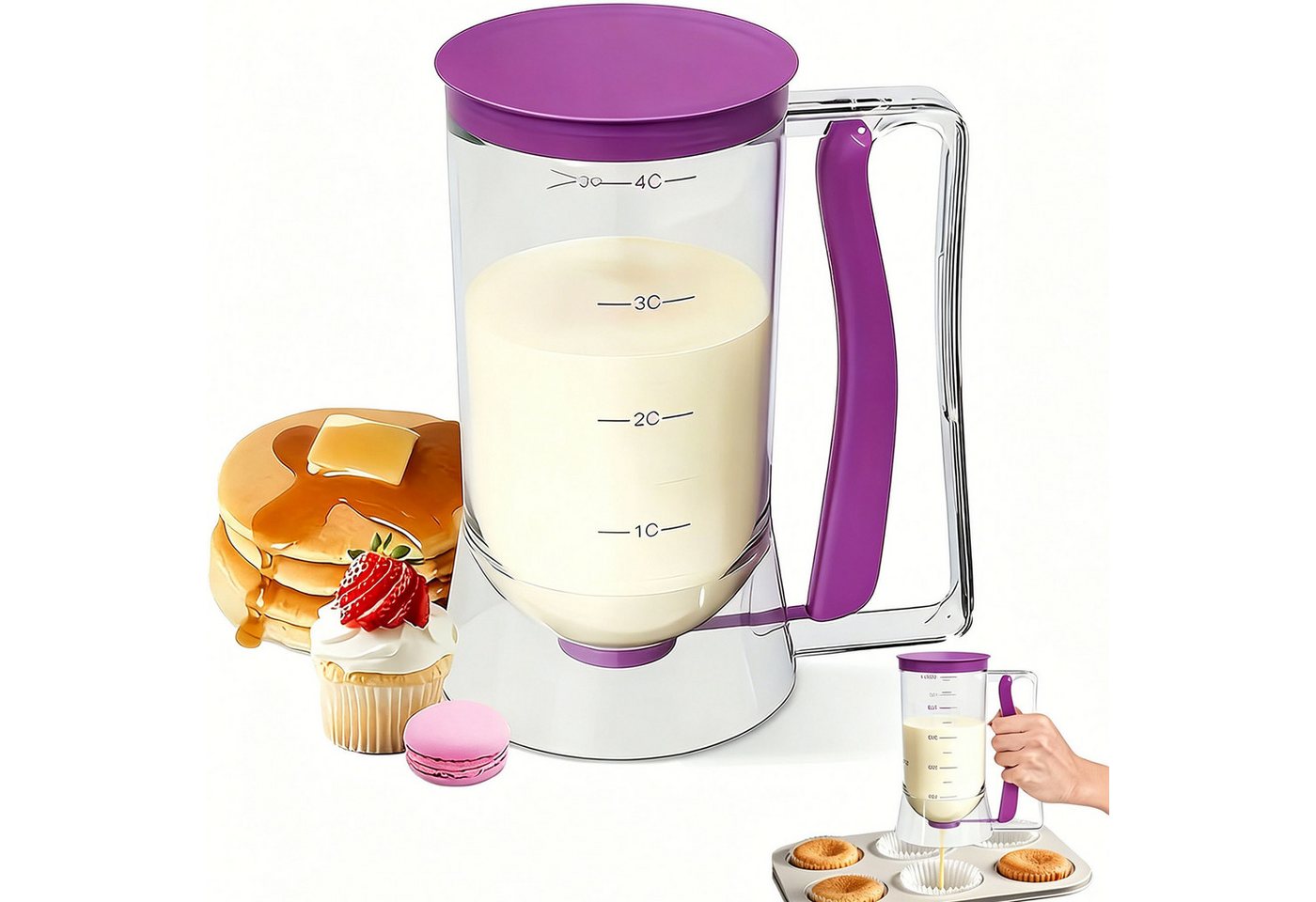 Mutig Teigportionierer Kuchen-Teig Spender, Waffel-Teigspender, 900 ml mit Deckel und Skala, (Portionskontrolle und klare Skala, DIY-Backwerkzeug zur Herstellung von Kuchen, Pfannkuchen und Muffins), Es ist das perfekte Geschenk für Backliebhaber, Köche und Donut-Fans Bild 2
