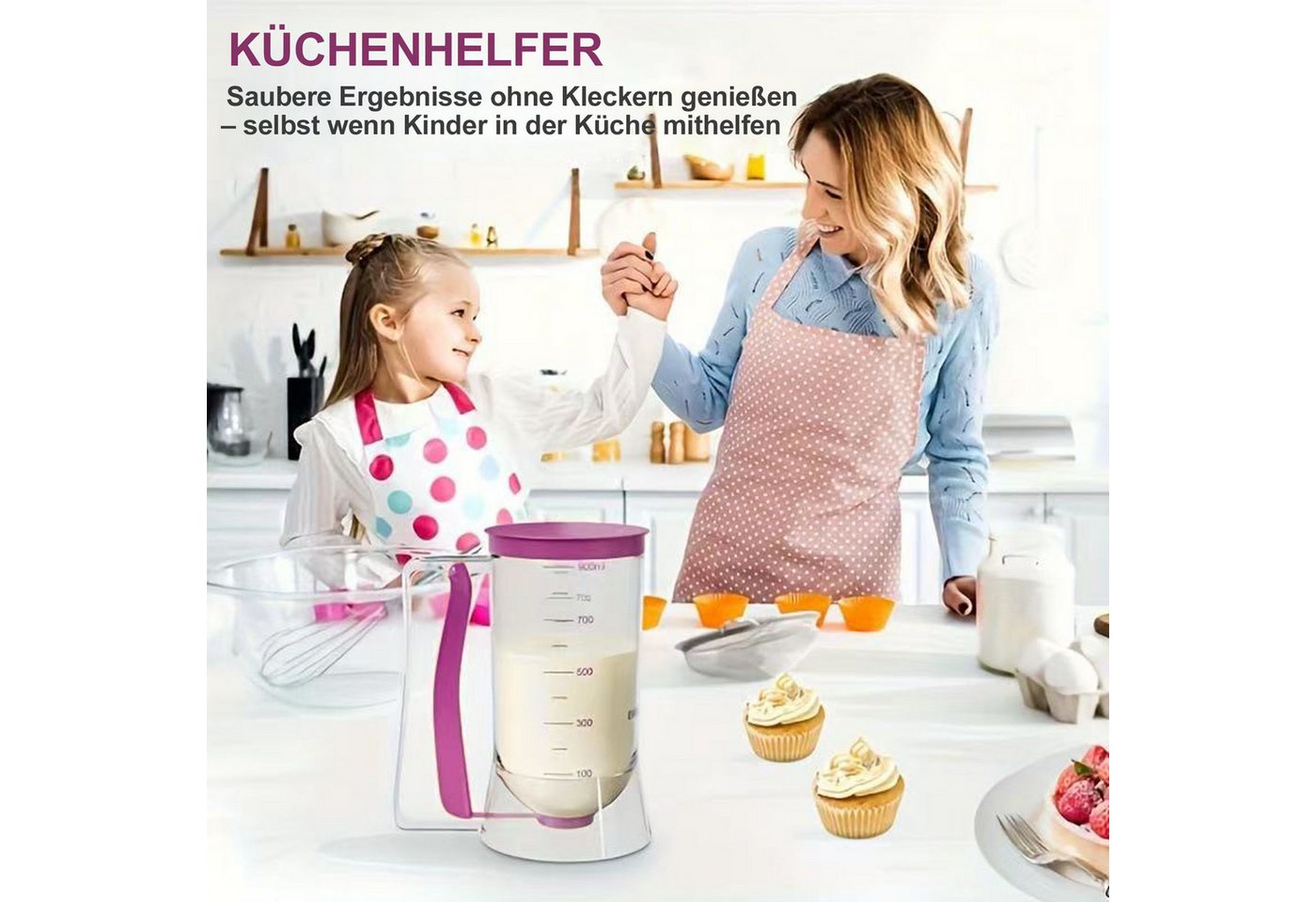 Mutig Teigportionierer Kuchen-Teig Spender, Waffel-Teigspender, 900 ml mit Deckel und Skala, (Portionskontrolle und klare Skala, DIY-Backwerkzeug zur Herstellung von Kuchen, Pfannkuchen und Muffins), Es ist das perfekte Geschenk für Backliebhaber, Köche und Donut-Fans Bild 3