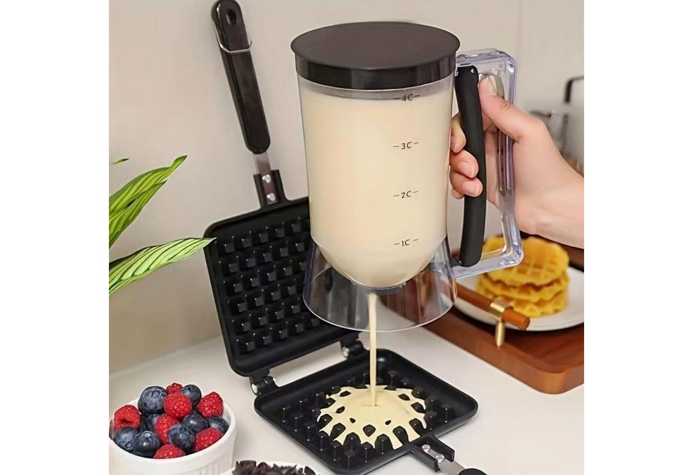 Mutig Teigportionierer Kuchen-Teig Spender, Waffel-Teigspender, 900 ml mit Deckel und Skala, (Portionskontrolle und klare Skala, DIY-Backwerkzeug zur Herstellung von Kuchen, Pfannkuchen und Muffins), Es ist das perfekte Geschenk für Backliebhaber, Köche und Donut-Fans Bild 4