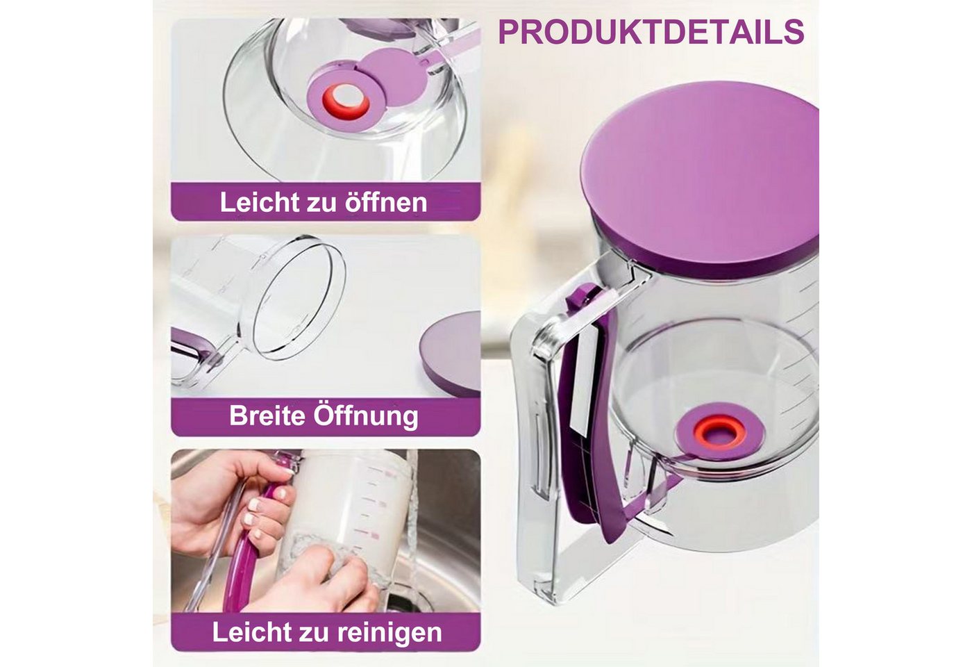 Mutig Teigportionierer Kuchen-Teig Spender, Waffel-Teigspender, 900 ml mit Deckel und Skala, (Portionskontrolle und klare Skala, DIY-Backwerkzeug zur Herstellung von Kuchen, Pfannkuchen und Muffins), Es ist das perfekte Geschenk für Backliebhaber, Köche und Donut-Fans Bild 5