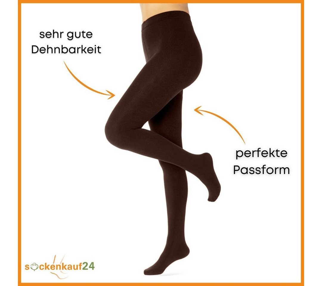 sockenkauf24 Thermostrumpfhose Damen Strumpfhose mit Innenfleece in 10 Farben (Braun 50-52) extra warm Winter Strumpfhose WP