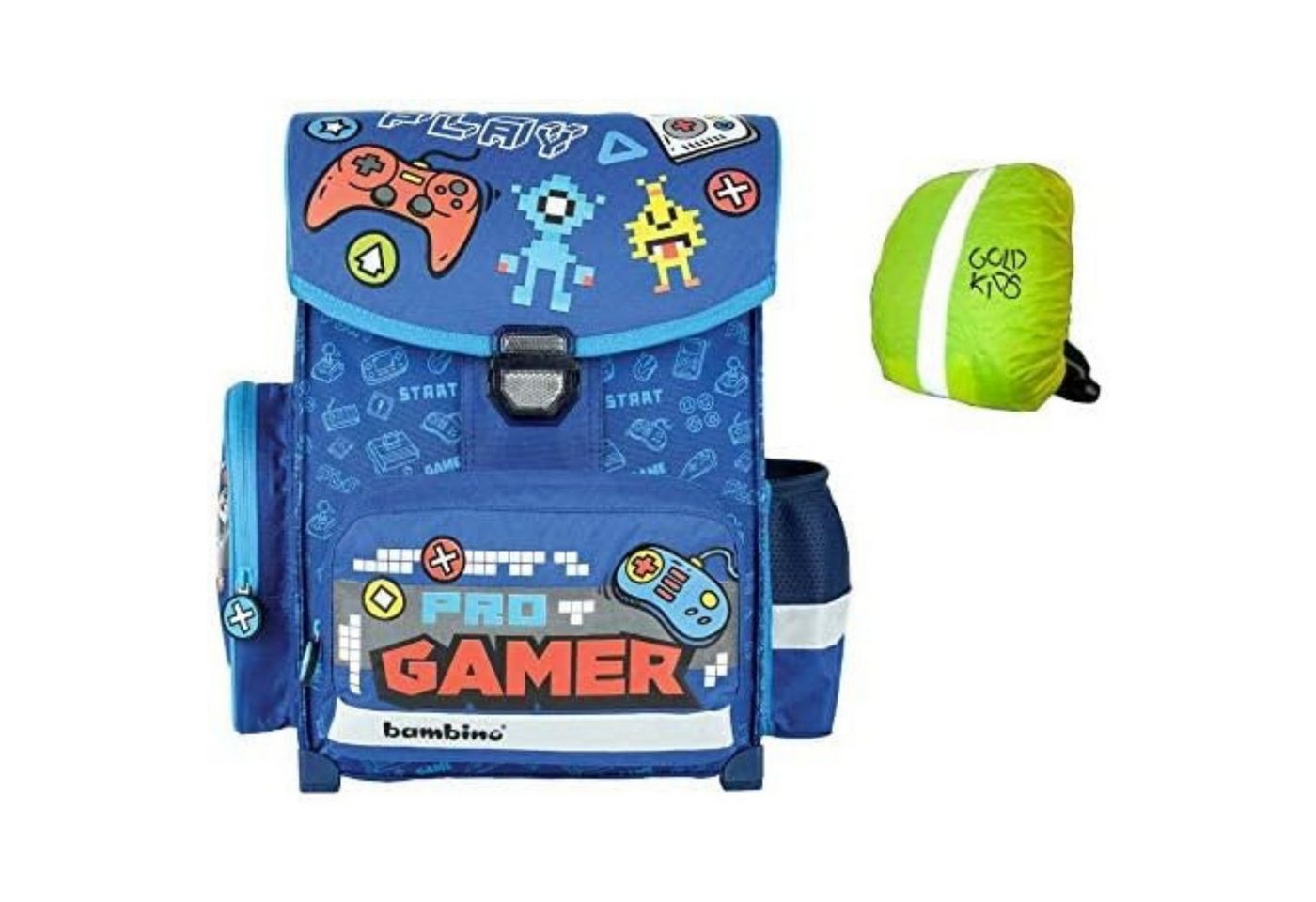 GOLDKIDS Schulranzen Bambino ergonomischer (Schulranzen Ranzen Tornister, 1-tlg., Schultasche Play Game inkl), Regenschutz ab 1.Klasse Grundschule