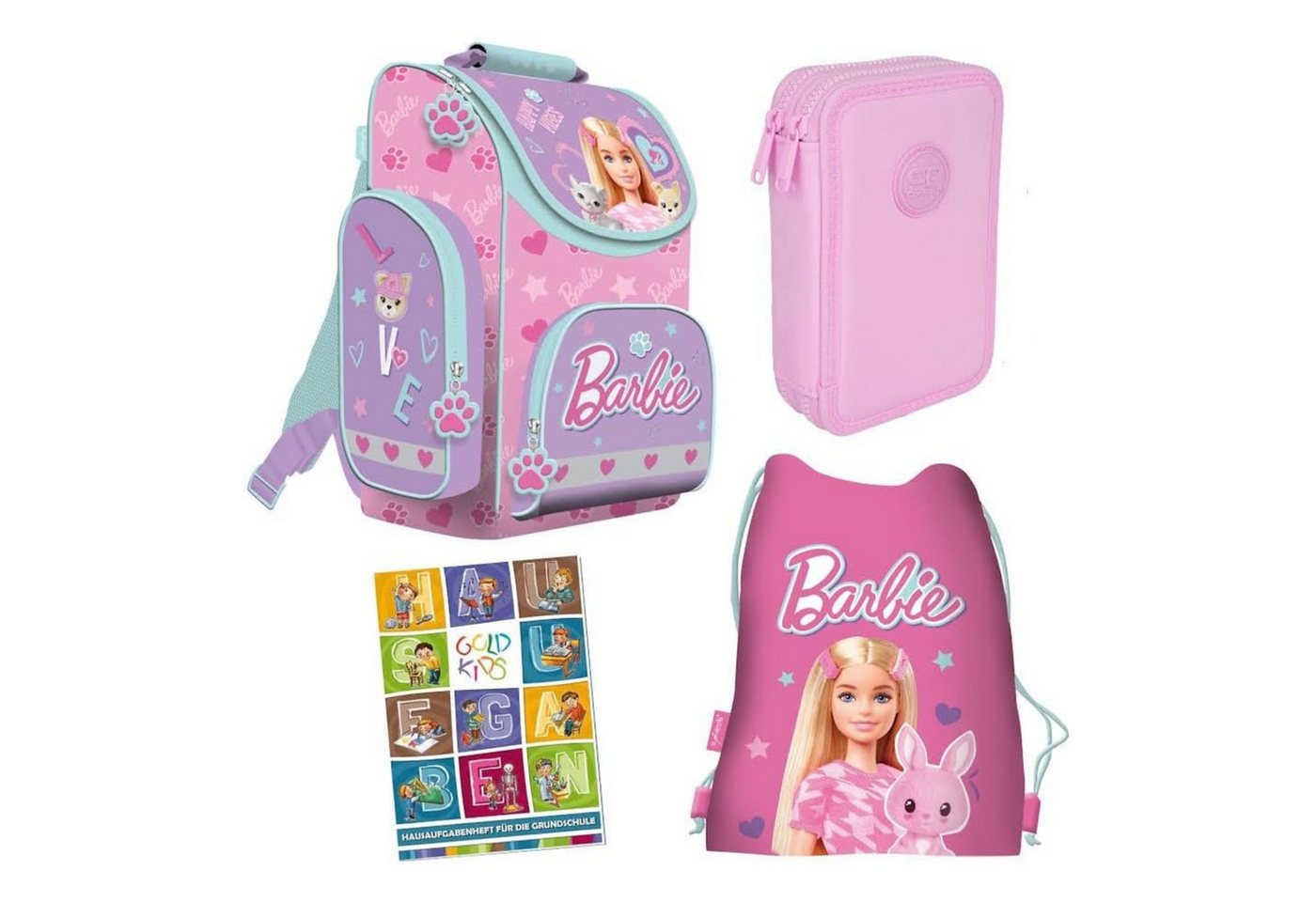 GOLDKIDS Schulranzen für Jungen und Mädchen - Schul-Rucksack für Kinder (mit Federmäppchen - Schuhbeutel und, 1-tlg., Hausaufgabenheft - Barbie Motiv), - 1-3 Klasse Bild 2