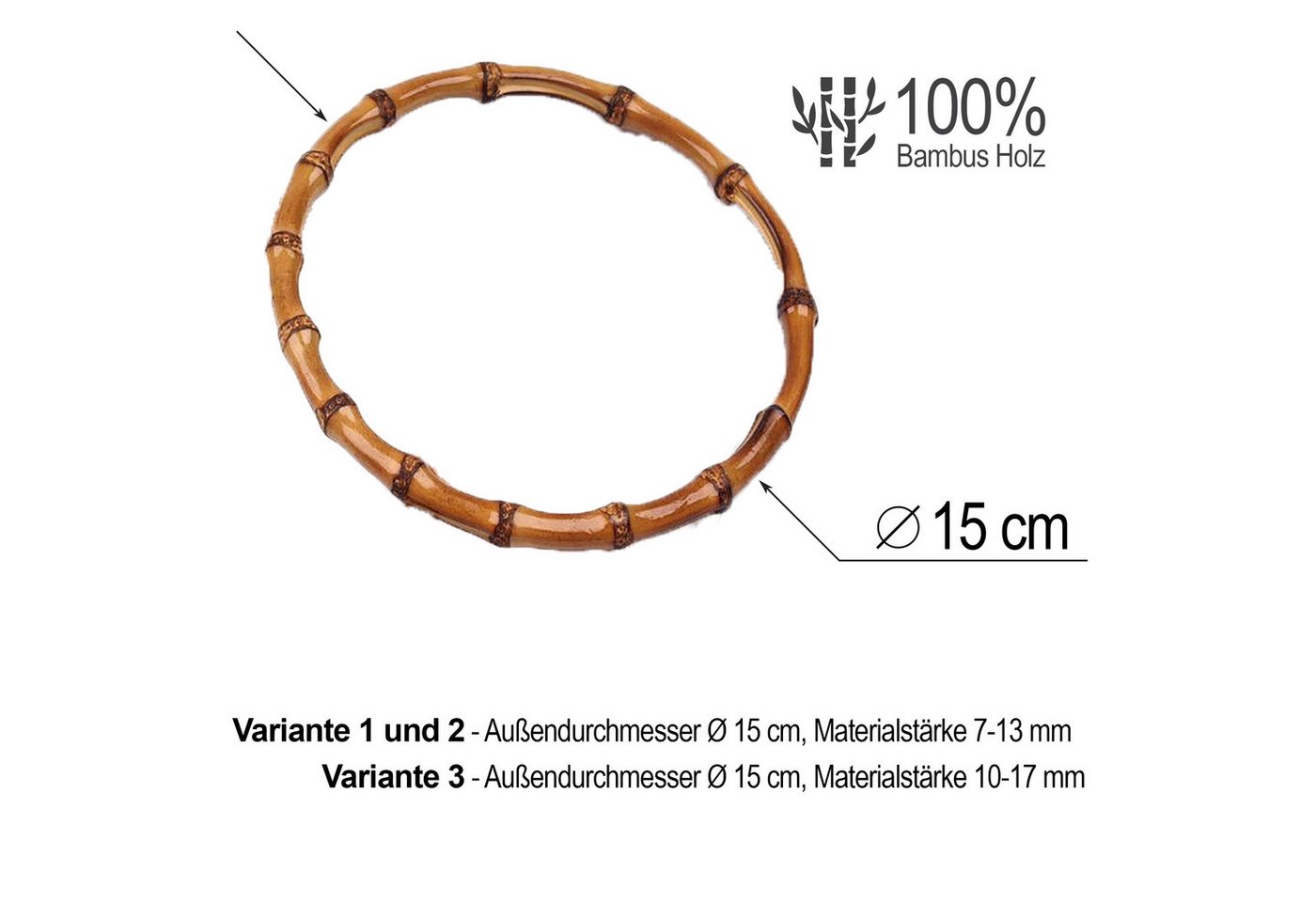 maDDma Schulterriemen 1 Paar runde Taschengriffe, Ringe aus Bambus Ø 15 cm (Einzeln) Bild 3