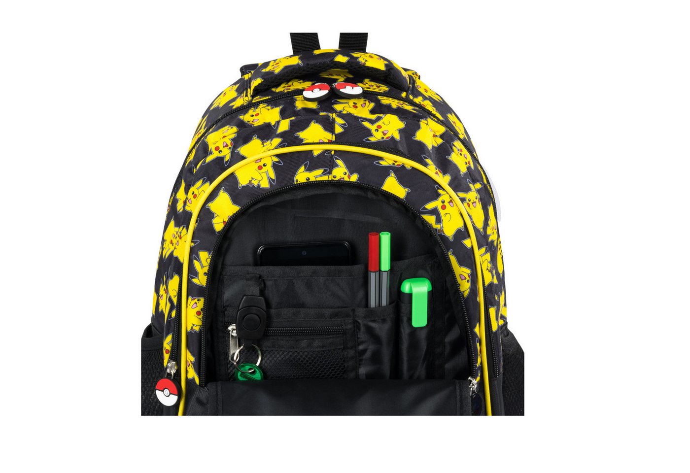 GOLDKIDS Schulranzen für Jungen und Mädchen, 4er-Set - (Schul-Rucksack für Kinder mit, 1-tlg., Schlampermäppchen - Schuhbeutel und Regenschutz), - Pokemon Motiv - 1-3 Klasse Bild 5
