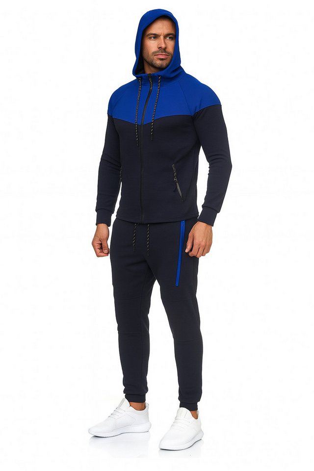 L.gonline Freizeitanzug Herren Jogginganzug, Freizeitanzug 984 schwarz/blau S (Kapuzenjacke mit Reißverschluss, Hose, 2-tlg), Fitness Freizeit Casual Bild 2