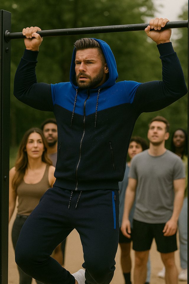 L.gonline Freizeitanzug Herren Jogginganzug, Freizeitanzug 984 schwarz/blau S (Kapuzenjacke mit Reißverschluss, Hose, 2-tlg), Fitness Freizeit Casual Bild 3