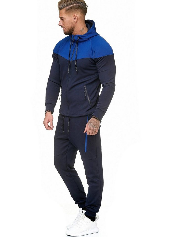 L.gonline Freizeitanzug Herren Jogginganzug, Freizeitanzug 984 schwarz/blau S (Kapuzenjacke mit Reißverschluss, Hose, 2-tlg), Fitness Freizeit Casual Bild 4