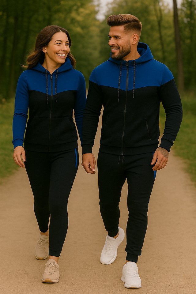 L.gonline Freizeitanzug Herren Jogginganzug, Freizeitanzug 984 schwarz/blau S (Kapuzenjacke mit Reißverschluss, Hose, 2-tlg), Fitness Freizeit Casual Bild 5