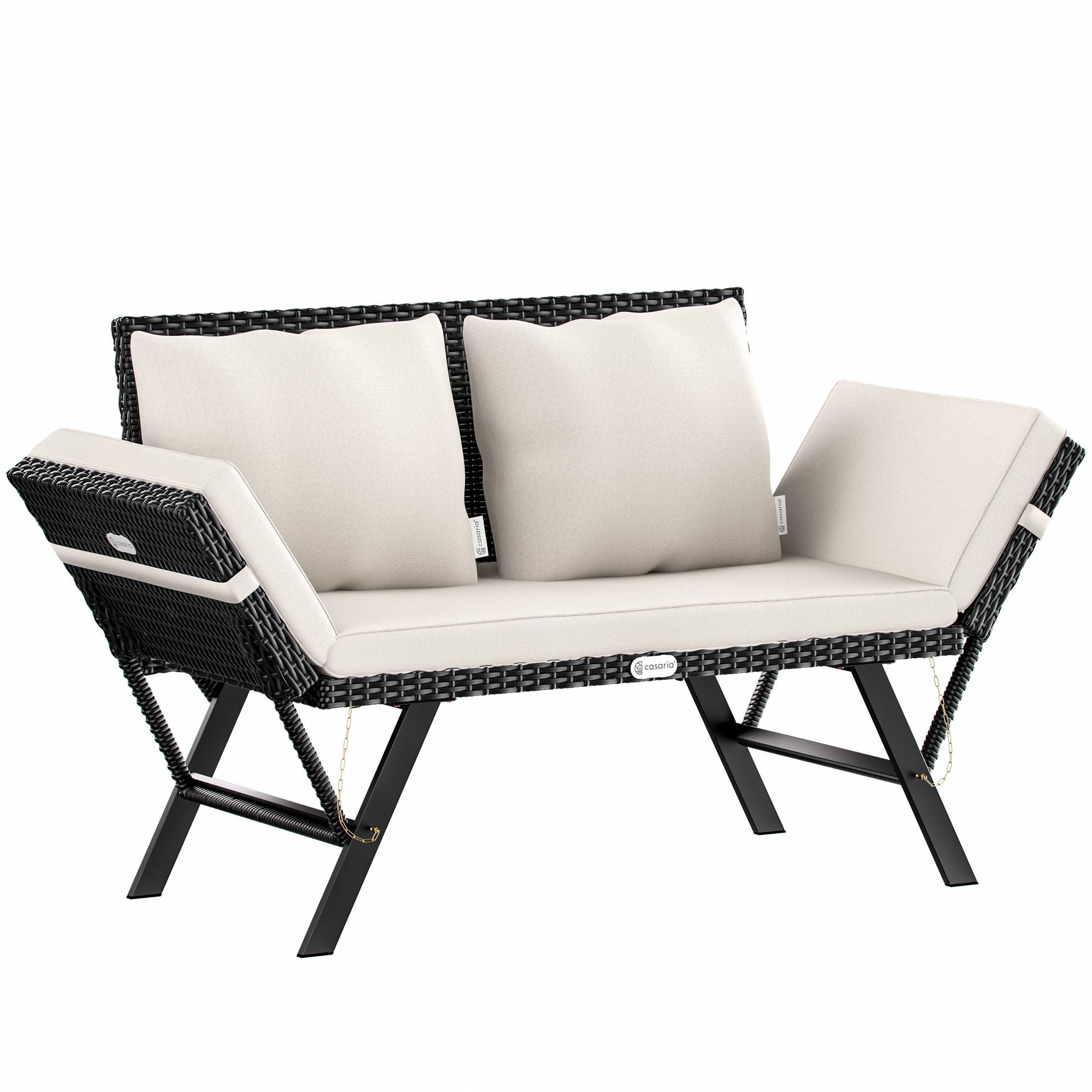 Gartenbank/sofa Aus Polyrattan, Schwarz/creme, 176 X 56 X 81 Cm