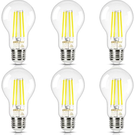 E27 Led-glühbirne, Schutzklasse A, 2,2 W = 40 W, 2700 K, 6er-pack, Warmweiß, 465 Lm, Klarglas, E27-fassung Mit Vintage-edison-glühfaden, Energiesparende Led, 360°-abstrahlwinkel, Nicht Dimmbar