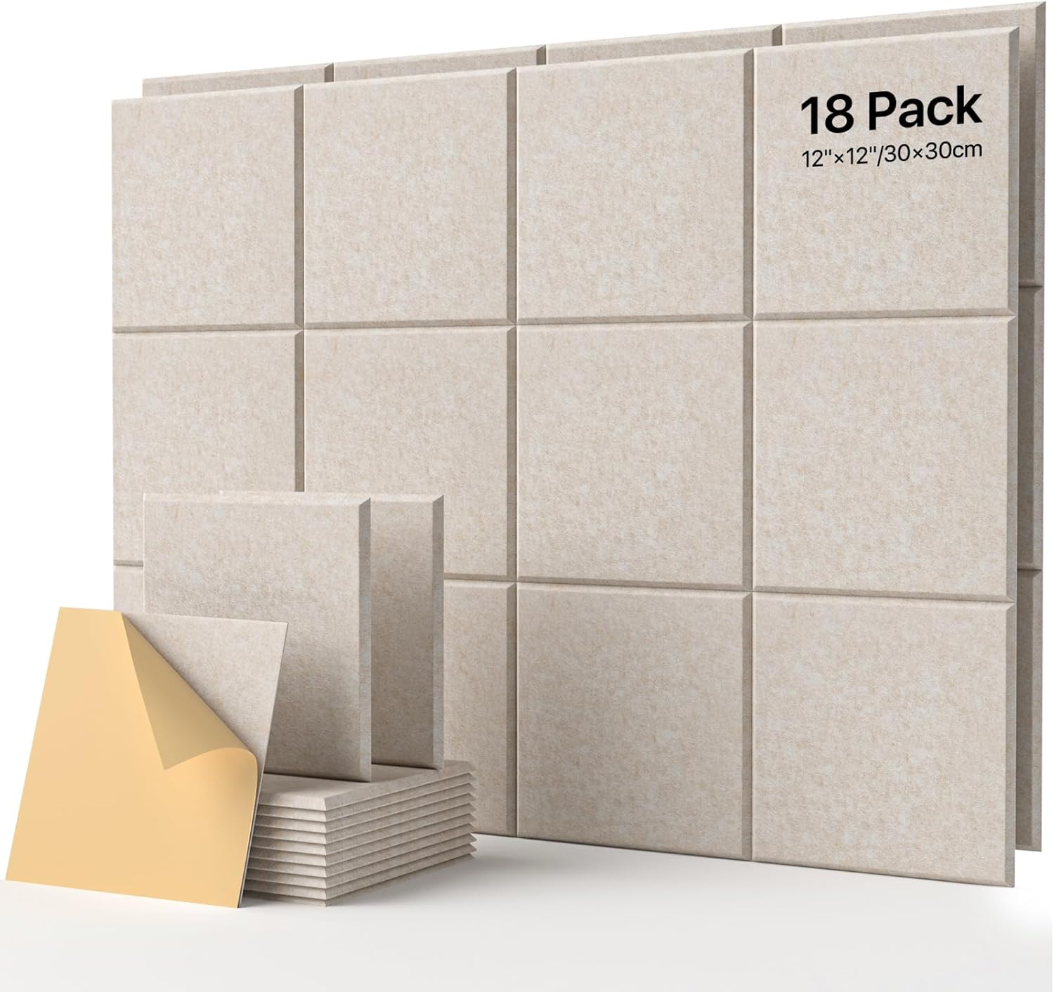 Un Ensemble De 18 Panneaux Muraux Insonorisés, En Mousse Absorbante, Adaptés Aux Studios D'Enregistrement, Dimensions : 30 Cm X 30 Cm X 1 Cm, Beige.