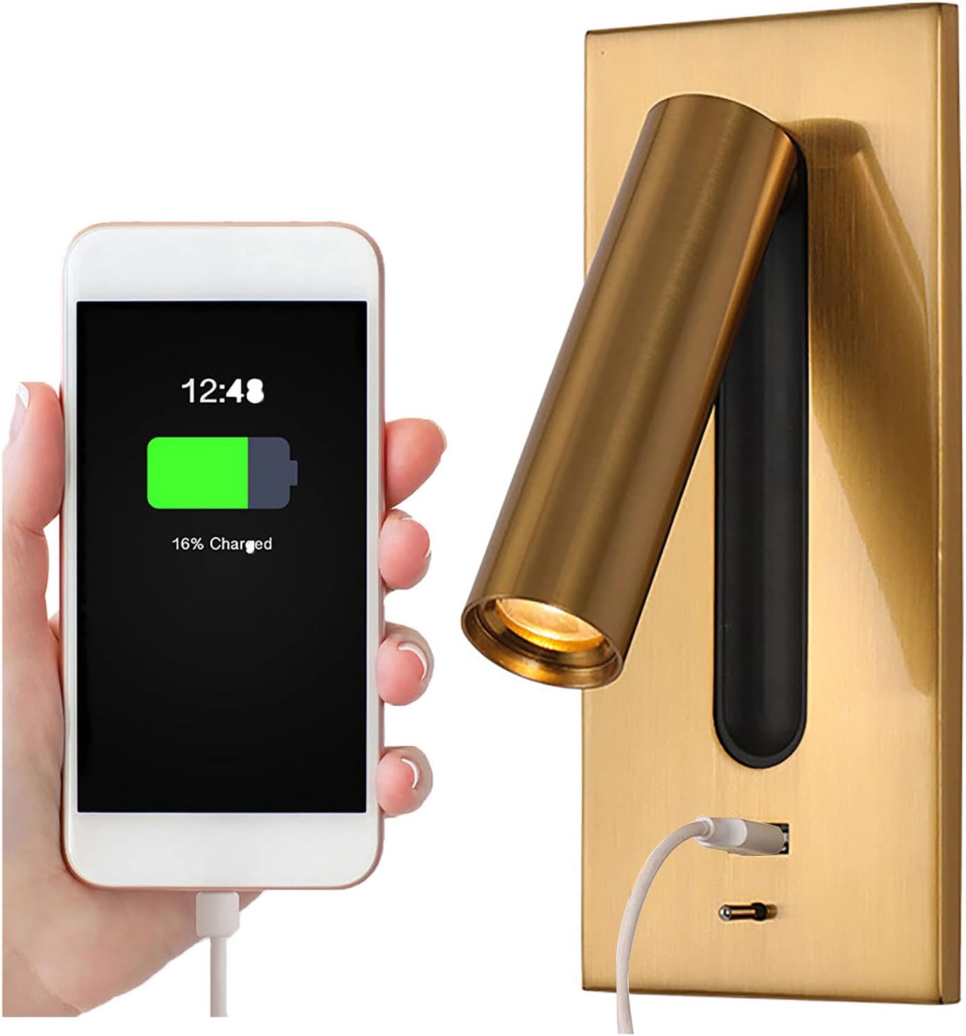Lampe De Chevet Led, Lampe De Chevet/murale Encastrable Usb, Réglable À 350°, Pliable À 90°, Couleur Laiton, Lumière Chaude 3000k.