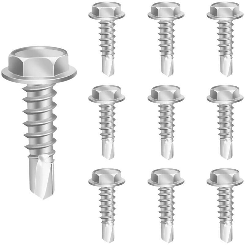 150 Stück Selbstbohrende Edelstahlschrauben, 4,2 Mm X 16 Mm, Selbstbohrende Blechschrauben, Sechskantschrauben, Selbstbohrende Metallschrauben, Selbstschneidende Edelstahlschrauben, Sechskantschrauben