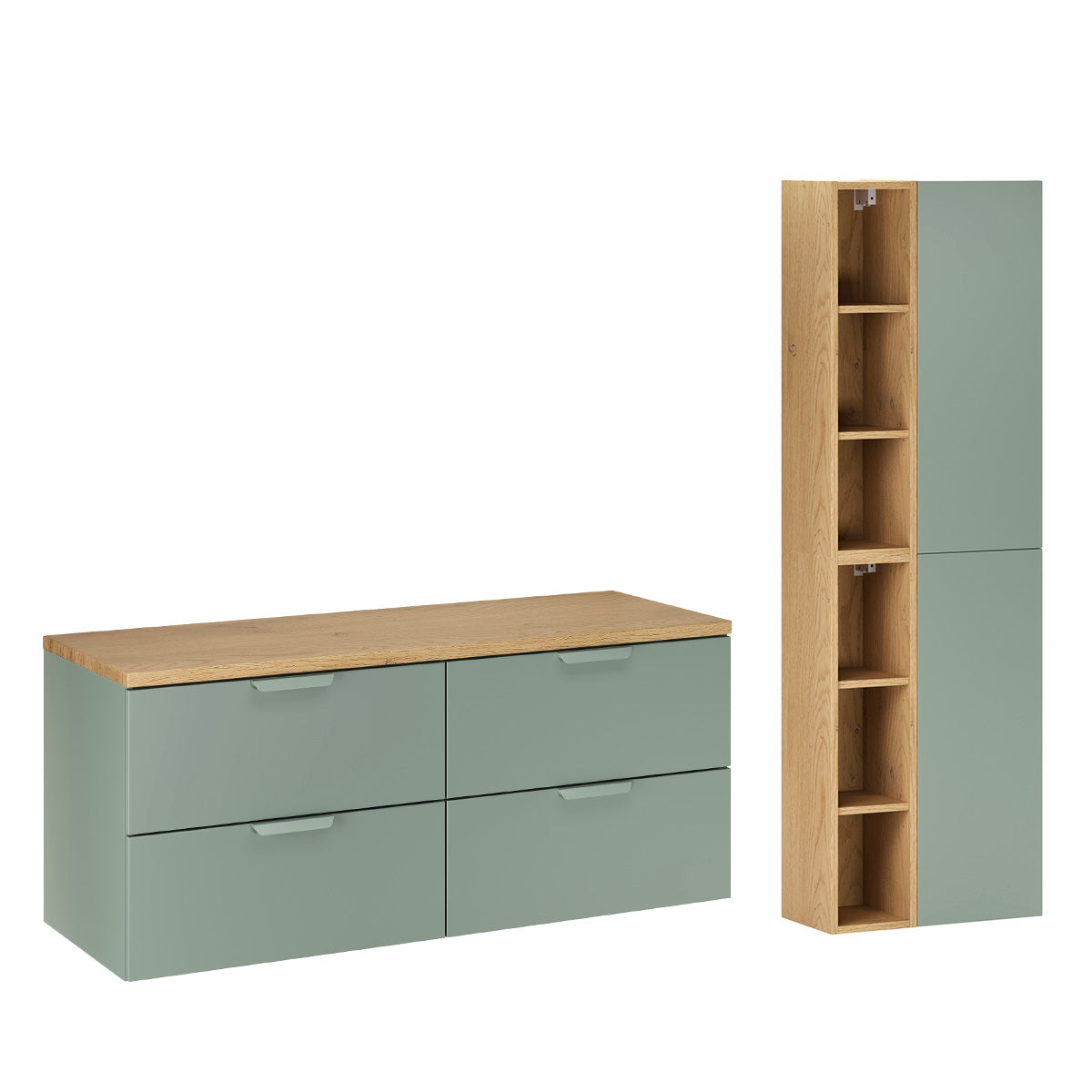 Set Waschtischunterschrank 120cm Und Säule Oria Mattgrün