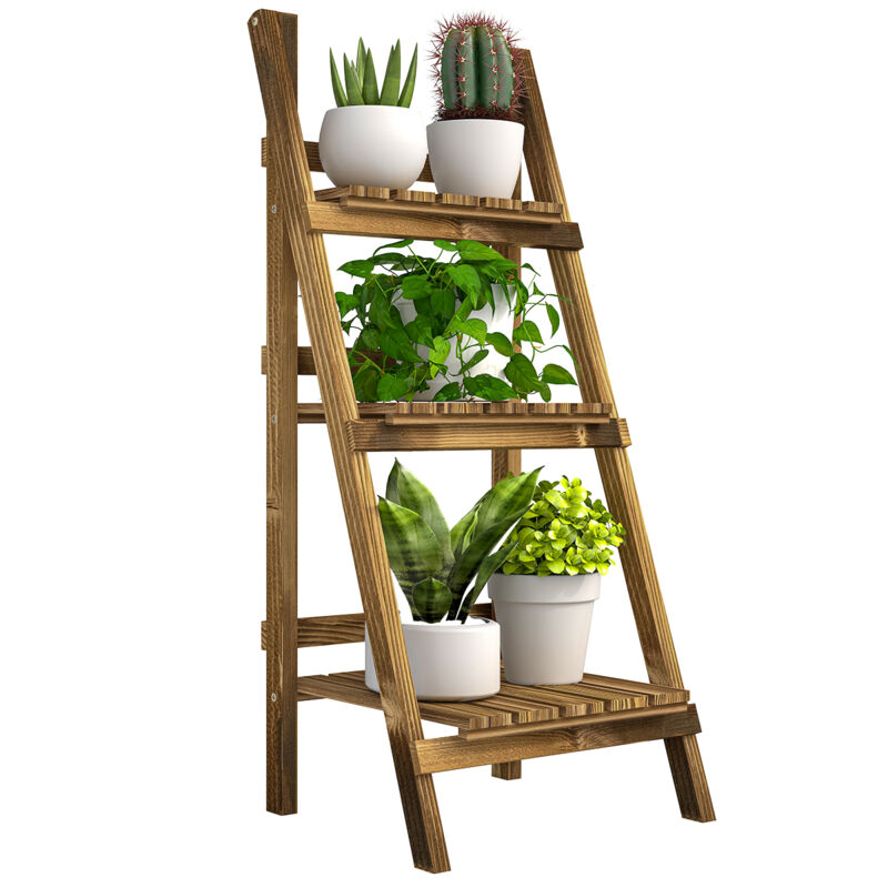 Dreistufiger, Zusammenklappbarer Pflanzenständer, 93 Cm Hoch, Für Den Innen- Und Außenbereich, Holzregal Mit Tabletts, Blumentopfständer, Pflanzenleiter Für Wohnzimmer, Garten, Balkon Usw.