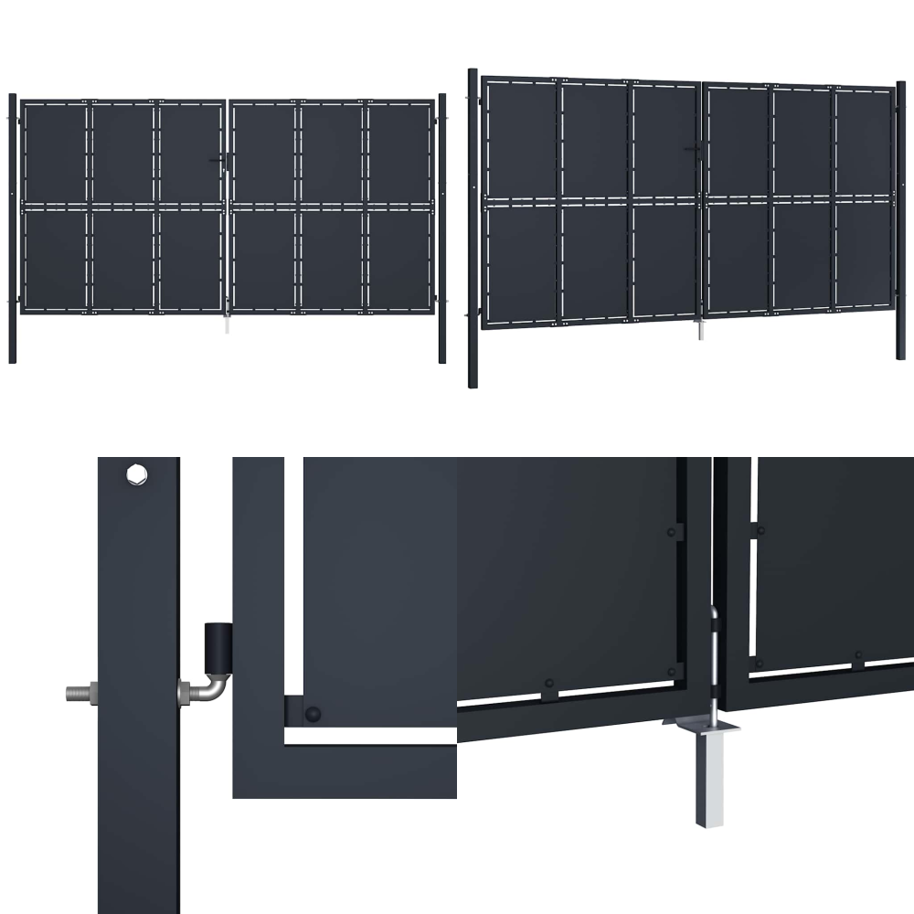 Gartentor Aus Stahl 400 X 200 Cm Anthrazit - Stahl - Gartenzaun