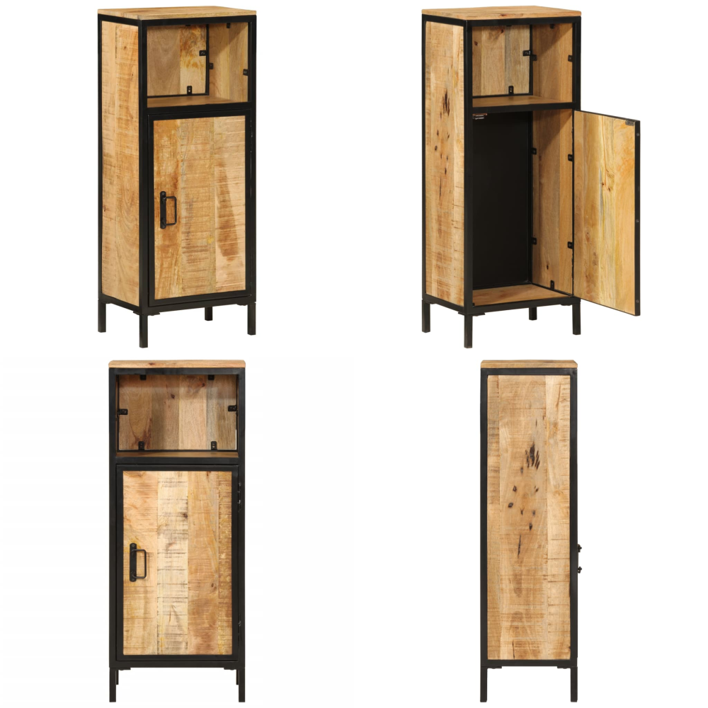 Badschrank 40x27x90 Cm Massivholz Mango Und Eisen - Holzschrank - Mango Holz