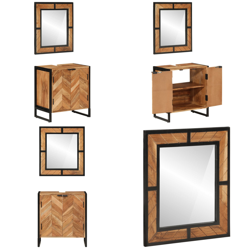 2-tlg. Badmöbel-set Eisen Und Massivholz Akazie - Akazienholz - Eisenmöbel
