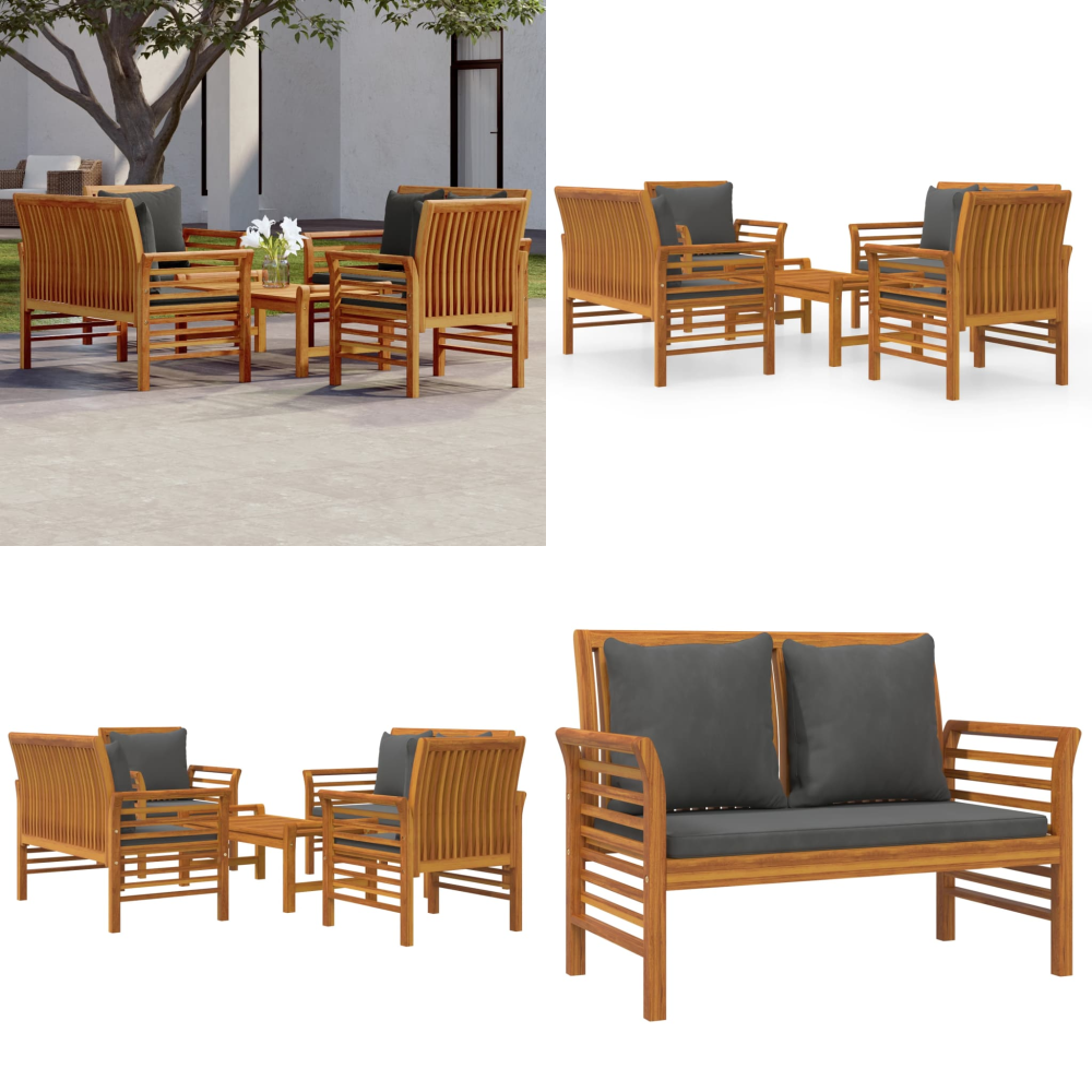 5-tlg. Garten-lounge-set Mit Kissen Massivholz Akazie - Akazienholz - Gartenbank