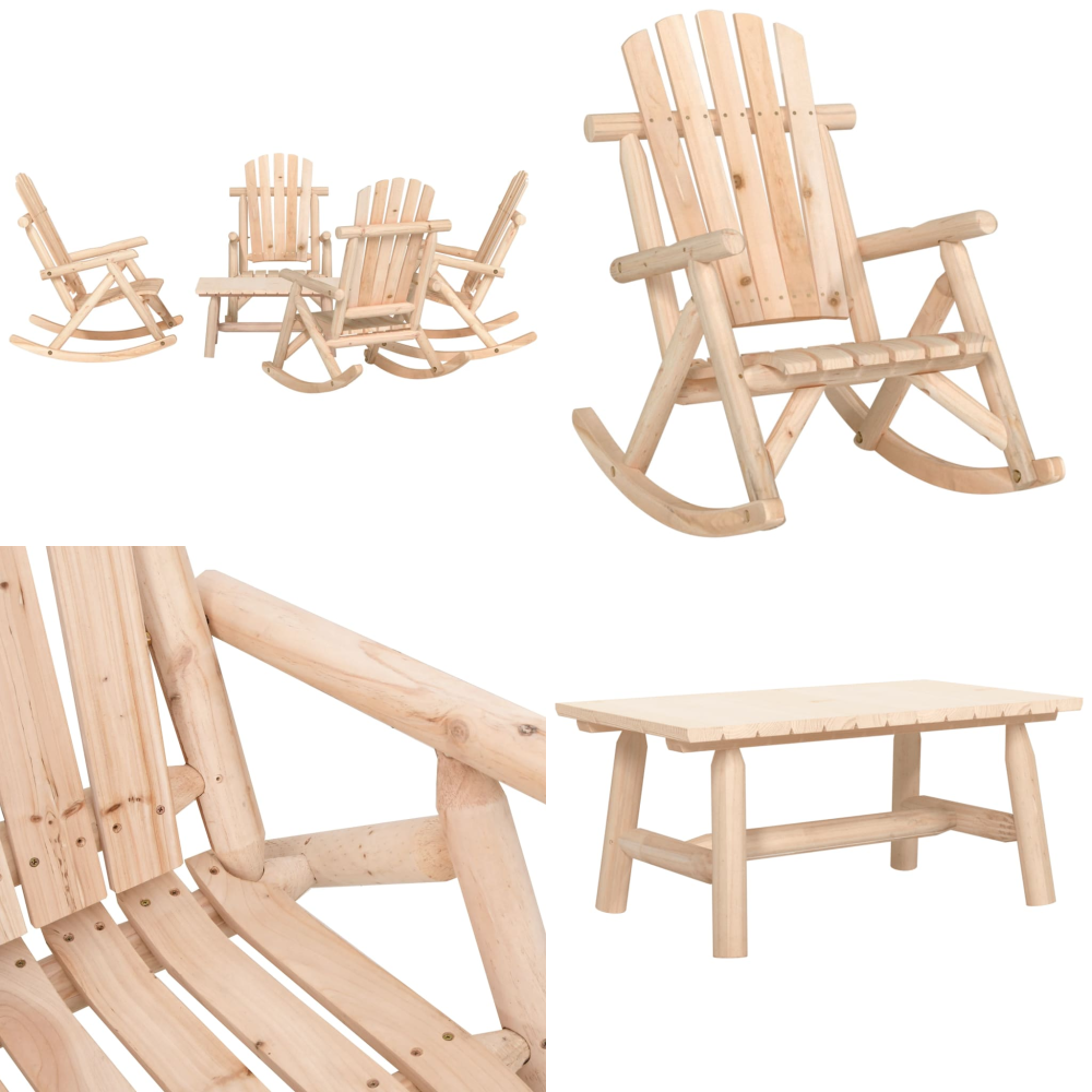 5-tlg. Garten-lounge-set Massivholz Fichte - Holzschaukelstuhl - Fichtenholz