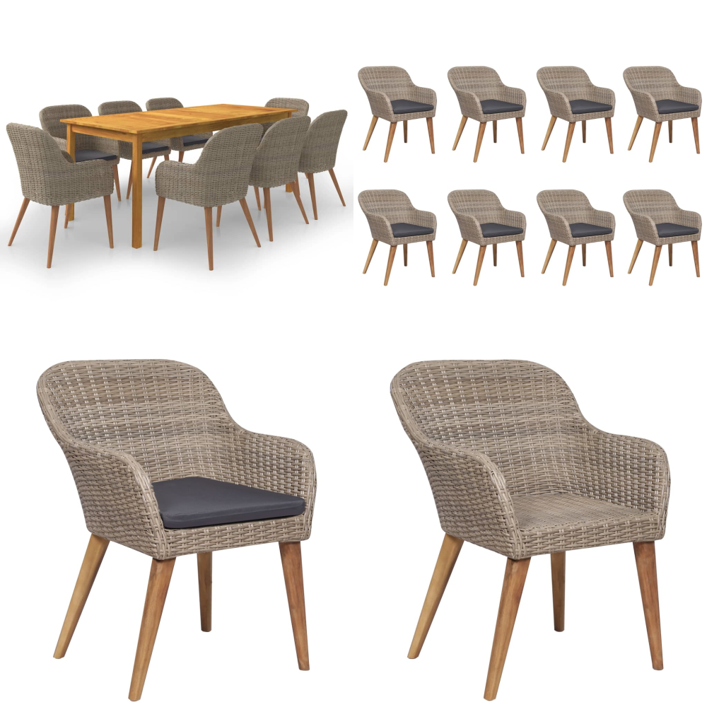 9-tlg. Garten-essgruppe Braun - Akazienholz - Rattan