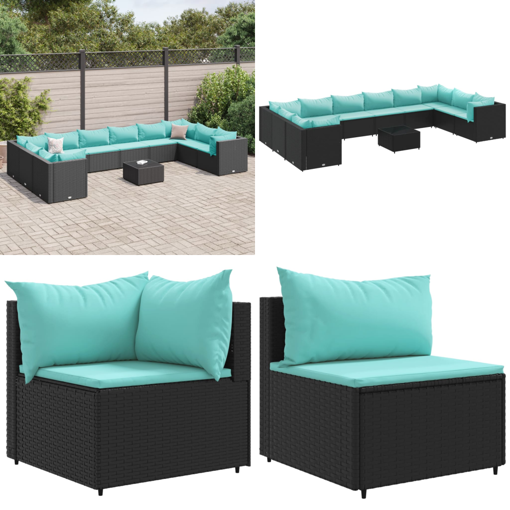 11-tlg. Garten-lounge-set Mit Kissen Schwarz Poly Rattan - Gartenmöbel - Rattan