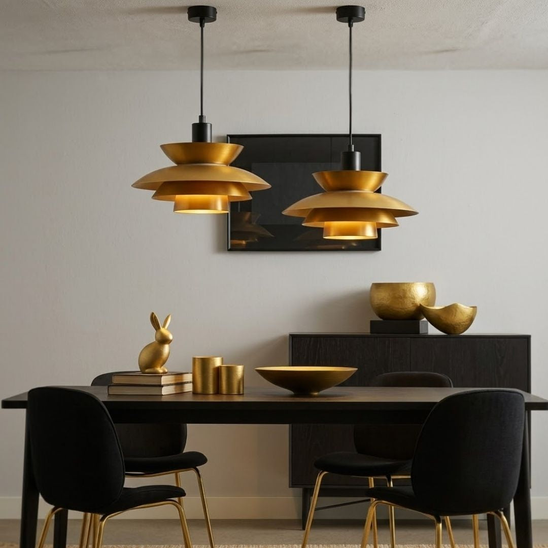 Moderne Pendelleuchte Oiz E27 Mit Lampenschirm Aus Goldenem Metall