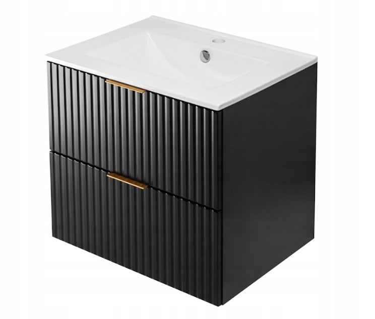 Rodan Waschtischunterschrank Mit Waschbecken 60 Cm Schwarz Hängend Geriffelte Mdf-front Soft-close Flow