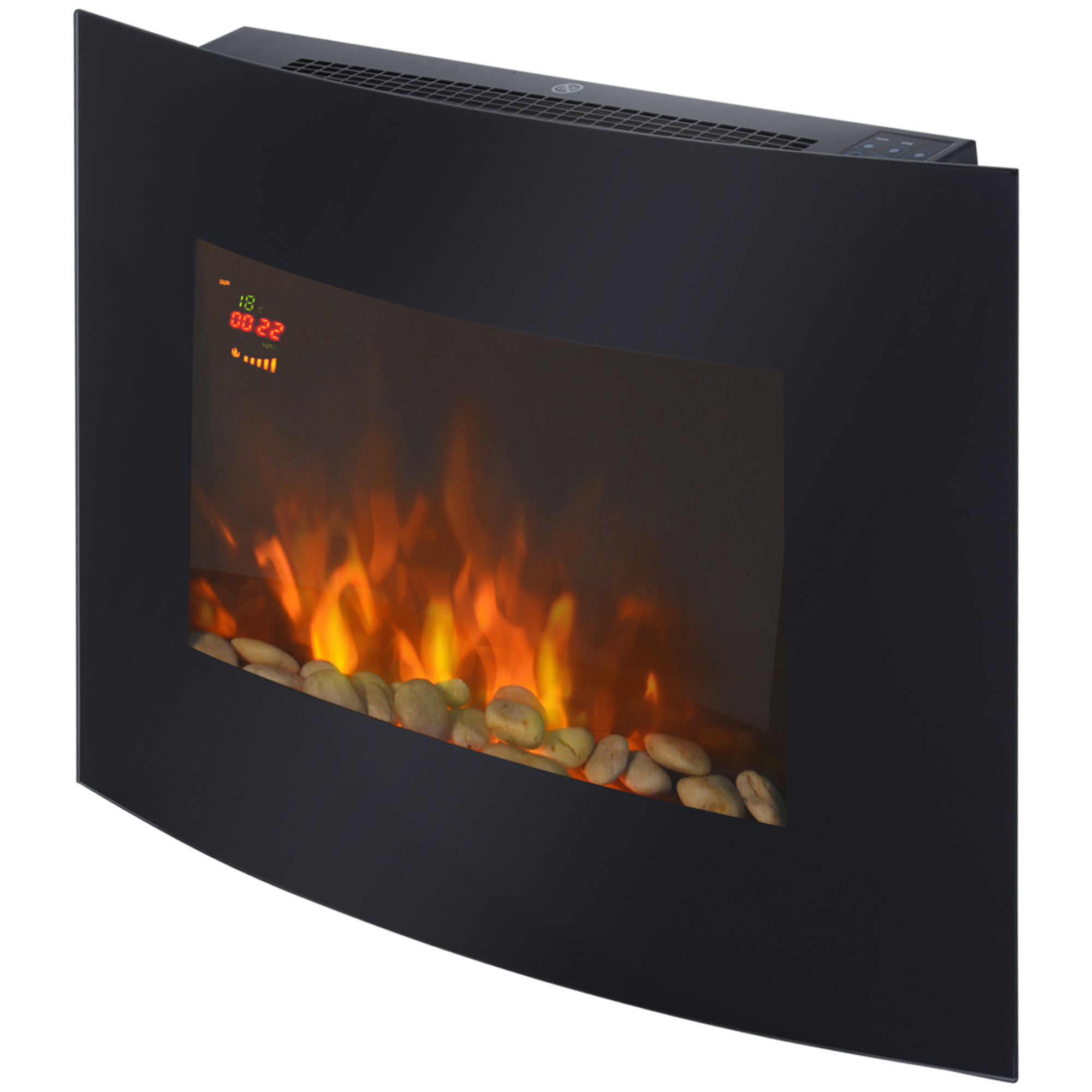 Homcom Moderner Led-wandkamin Mit Seitenbeleuchtung, Fernbedienung Und Timer, 900/1800 W, Dimmbare Helligkeit, Schwarz