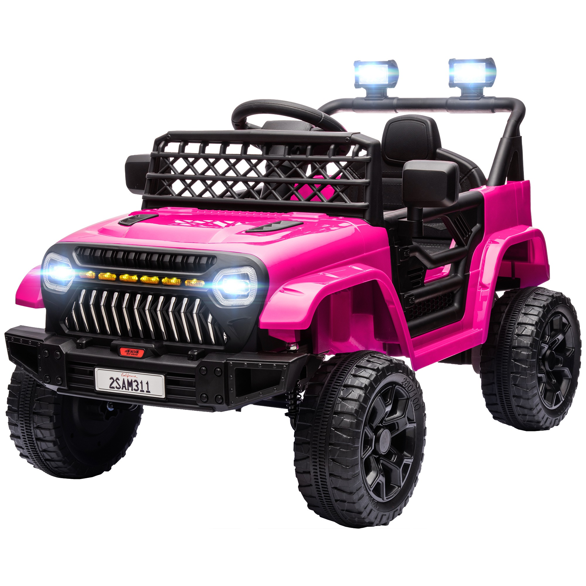 Elektrisches Kinderauto (4x4), 2,4 Ghz, 2 X 12-v-motoren, Variable Geschwindigkeit, Musik, Hupe, Led-scheinwerfer, Schwarz