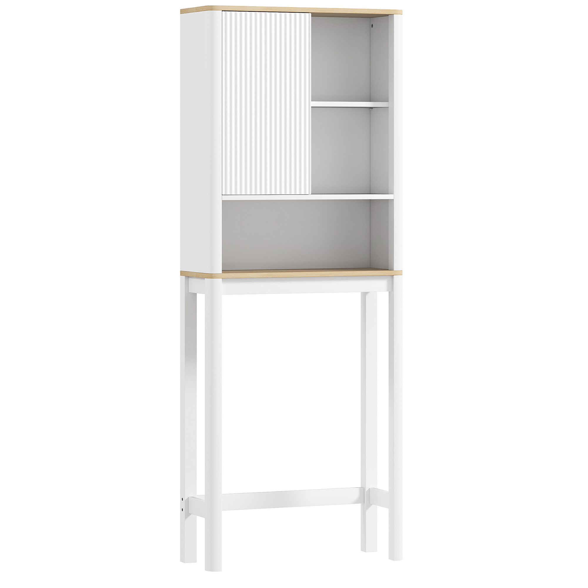 Wandhängender Wc-aufbewahrungsschrank Mit Geriffelter Tür, Fächern Und Verstellbarem Einlegeboden, 65 X 25 X 170 Cm, Weiß